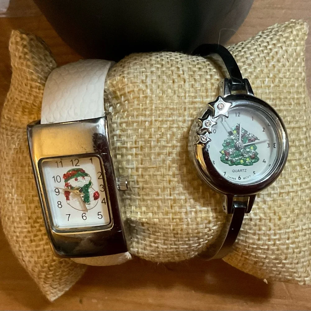 Christmas duo/set watches snowman and tree silver tree and white cuff bracelet